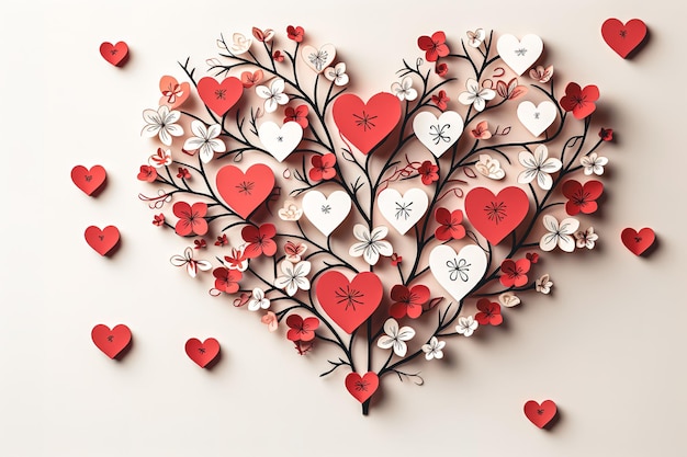 Photo gratuite forme de cœur faite de fleurs de papier vue de haut