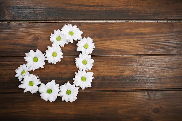 Photo gratuite forme de coeur faite avec des marguerites blanches