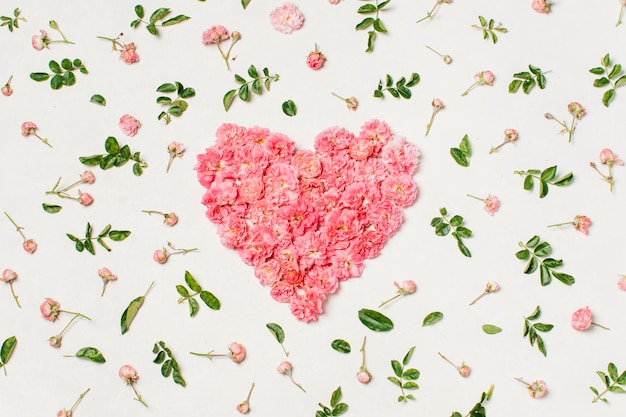 Photo gratuite forme de coeur rose faite de fleurs