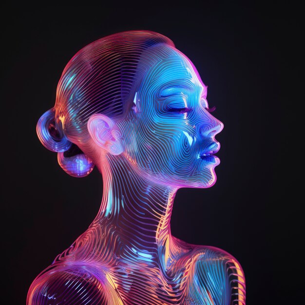 Une forme de femme 3D brillante avec des couleurs holographiques vives