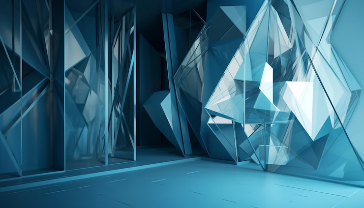 Photo gratuit forme géométrique bleue futuriste sur un sol lisse générée par l'ia