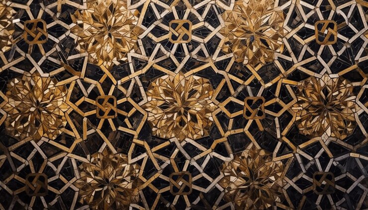 Photo gratuit forme géométrique ornée avec une décoration dorée brillante générée par l'ia