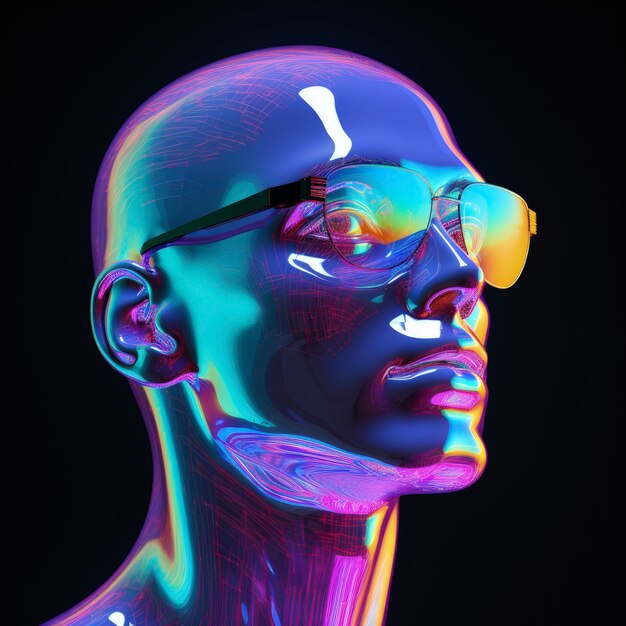 Une forme d'homme 3D brillant avec des couleurs holographiques vives