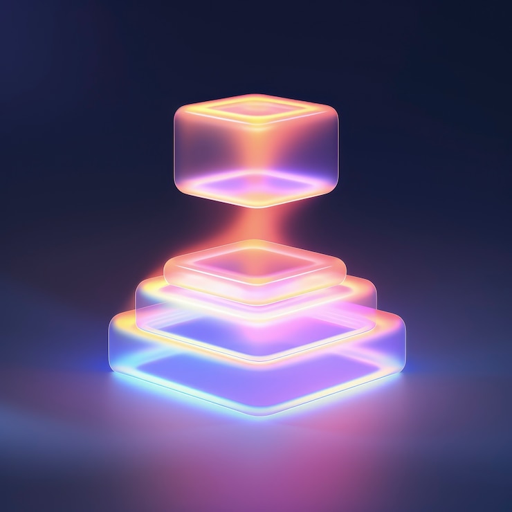 Photo gratuit des formes 3d brillantes avec des couleurs holographiques vives