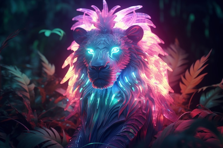 Photo gratuit des formes d'animaux 3d brillantes avec des couleurs holographiques vives