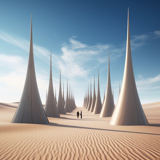 Des formes géométriques surréalistes dans le désert stérile.