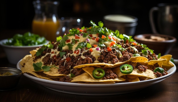 Photo gratuite la fraîcheur sur une assiette taco gourmet viande guacamole et légumes générés par l'intelligence artificielle