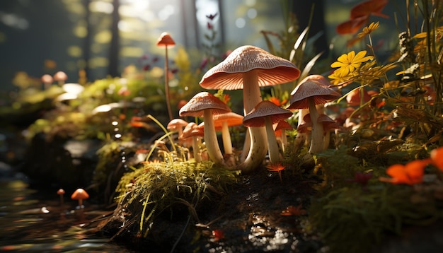 Photo gratuite la fraîcheur de l'automne un gros plan d'un champignon toxique généré par l'intelligence artificielle