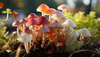 Photo gratuite la fraîcheur et la beauté dans la nature en gros plan d'un champignon coloré généré par l'ia