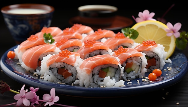 Photo gratuite fraîcheur et cultures dans une assiette sushi japonais alimentation saine générée par l'intelligence artificielle