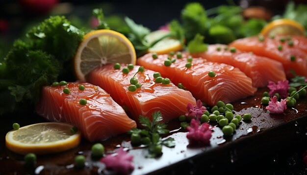 Fraîcheur dans l'assiette Filet de fruits de mer gastronomique Alimentation saine au citron générée par l'intelligence artificielle