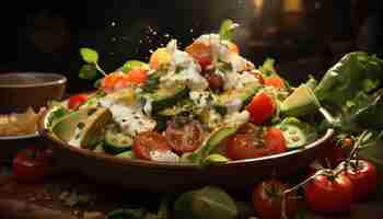 Photo gratuite fraîcheur dans une assiette salade saine aux légumes grillés générée par l'intelligence artificielle