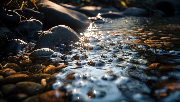 Photo gratuite fraîcheur des éclaboussures d'eau qui coule contre les galets lisses générés par l'ia