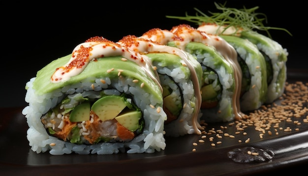 Photo gratuite fraîcheur enroulée sur une assiette alimentation saine avec maki sushi généré par l'intelligence artificielle