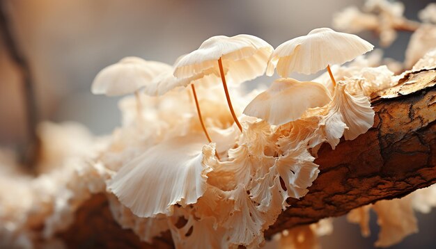 Photo gratuite la fraîcheur des feuilles d'automne dans la beauté macro dans la nature champignon généré par l'ia