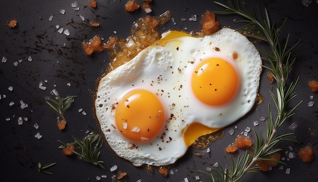 Fraîcheur et repas gourmet œuf frit sur une table en bois rustique générée par l'intelligence artificielle