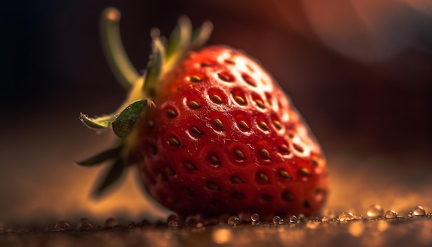 Fraise juteuse mûre et fraîche sur feuille générée par l'IA