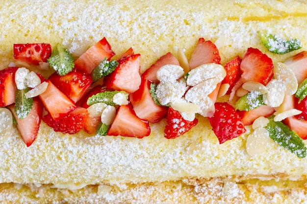 Photo gratuite fraise swiss roll flat lay food photography