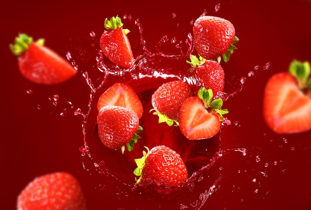 Fraise tombant dans le lot de jus