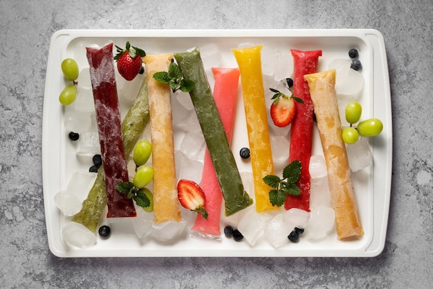 Photo gratuite freezies brésiliens typiques avec fruits nature morte