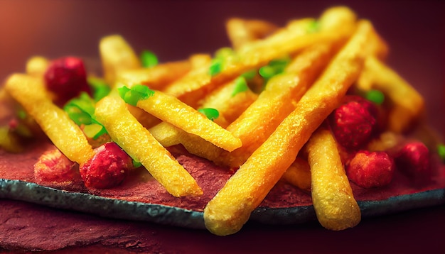 Photo gratuite frites fraîches frites avec du ketchup sur fond en bois ai générative