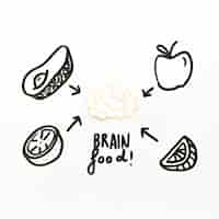 Photo gratuite fruit dessiné bon du cerveau sur fond blanc