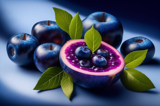 Fruit de myrtille sur un fond bleu