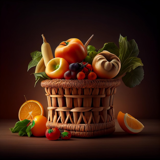 Photo gratuite fruits et légumes dans le panier ia générative