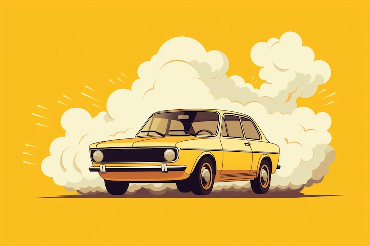 Photo gratuit fume de dessin animé avec voiture