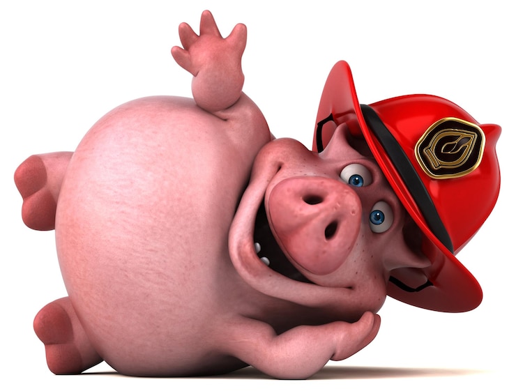 Photo gratuit fun 3d cartoon fireman pig illustration