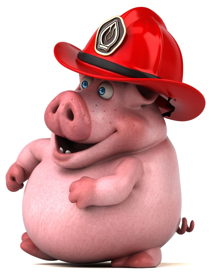 Photo gratuit fun 3d cartoon fireman pig illustration