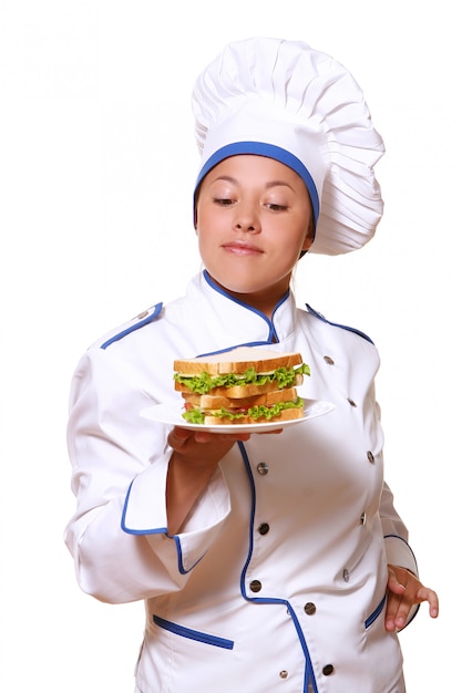 Funy chef femme sur blanc