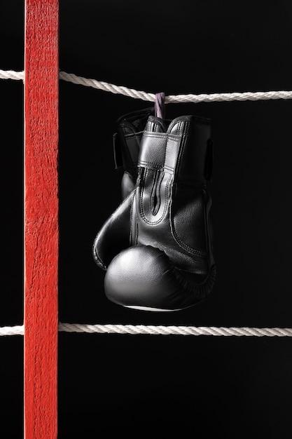 Photo gratuite gants de boxe suspendus au ring