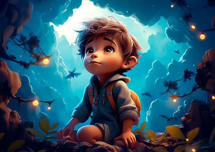 Photo gratuit un garçon adorable dans un monde fantastique