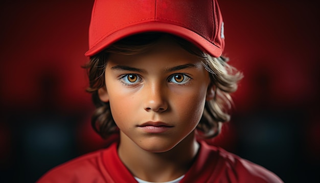 Photo gratuite un garçon mignon avec une casquette de baseball regardant avec confiance la caméra générée par l'intelligence artificielle