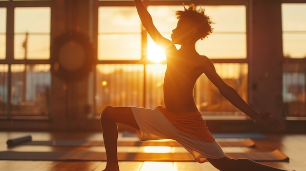 Photo gratuite un garçon noir qui pratique le yoga.