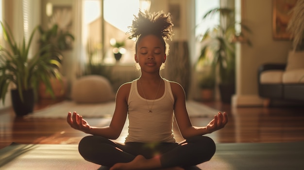 Un garçon noir qui pratique le yoga.