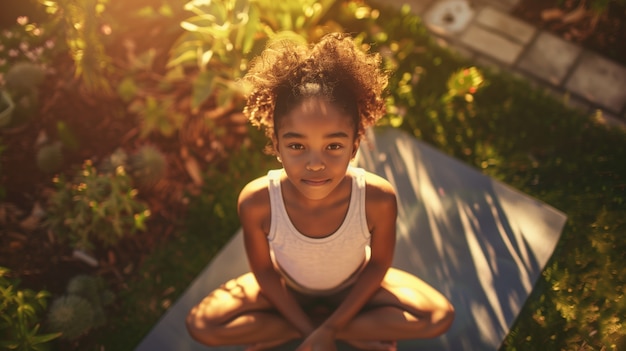 Photo gratuite un garçon noir qui pratique le yoga.