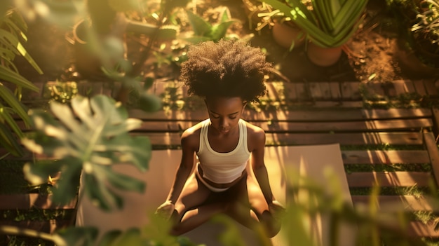 Photo gratuite un garçon noir qui pratique le yoga.