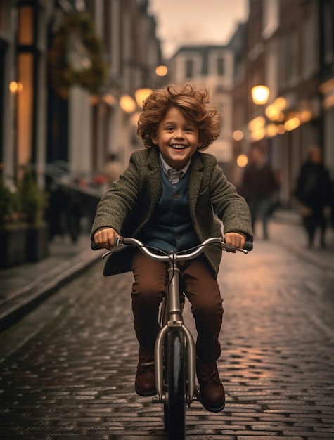 Photo gratuite un garçon qui aime faire du vélo en ville.