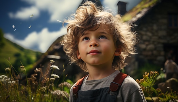 Photo gratuite un garçon souriant apprécie l'aventure en plein air en explorant la beauté de la nature générée par l'intelligence artificielle