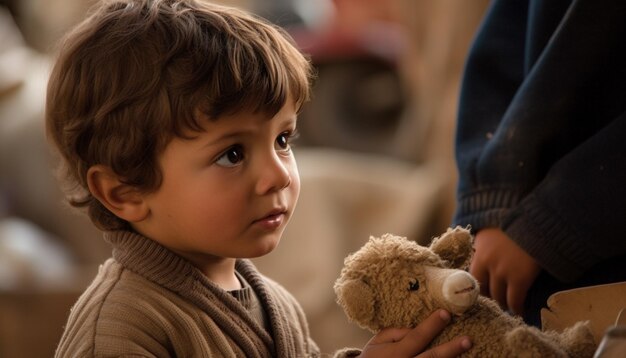 Garçons mignons jouant avec des jouets dans la joie hivernale générée par l'IA