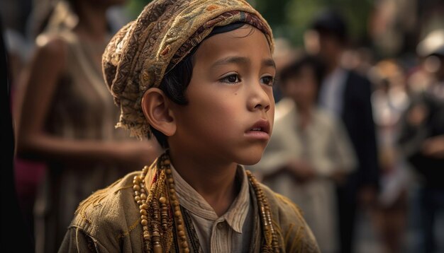 Garçons souriants en vêtements traditionnels travaillant comme tailleurs générés par l'IA