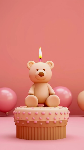Gâteau d'anniversaire 3D avec une bougie ours sur le dessus