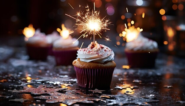 Photo gratuite un gâteau d'anniversaire avec des bougies une douce célébration générée par l'ia