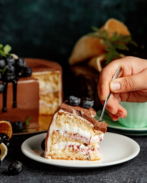 Gâteau éponge enrobé de chocolat avec des baies