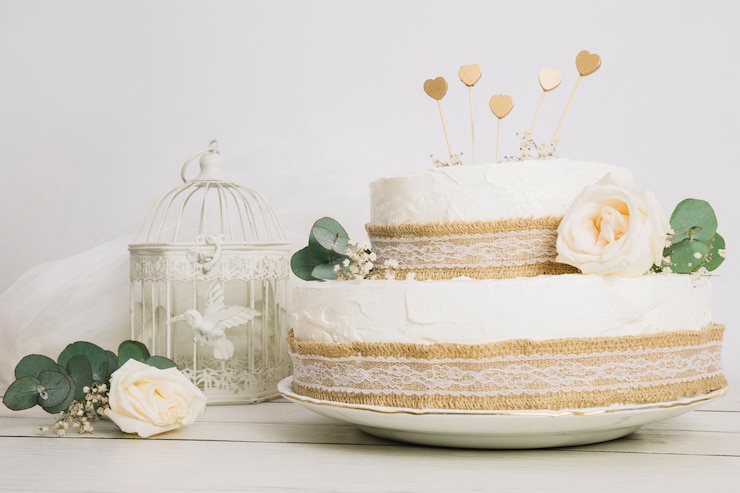 Photo gratuit gâteau de mariage avec des fleurs
