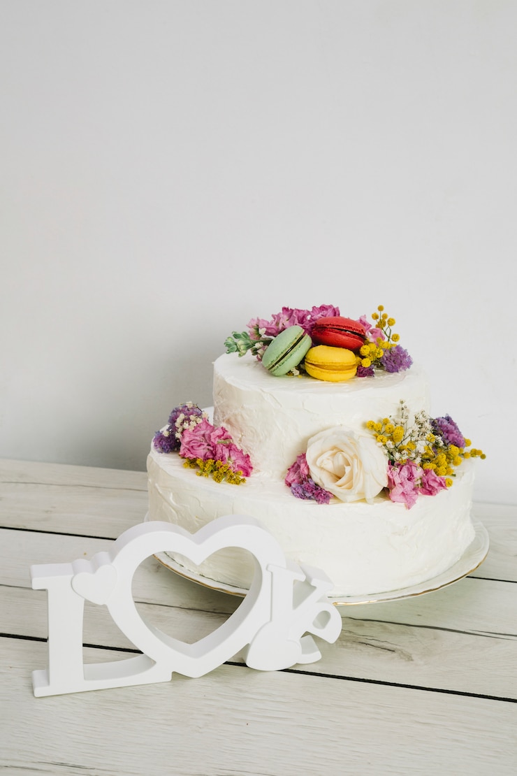 Photo gratuit gâteau de mariage avec des fleurs