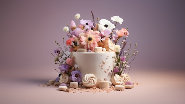 Photo gratuite un gâteau surchargé de fleurs