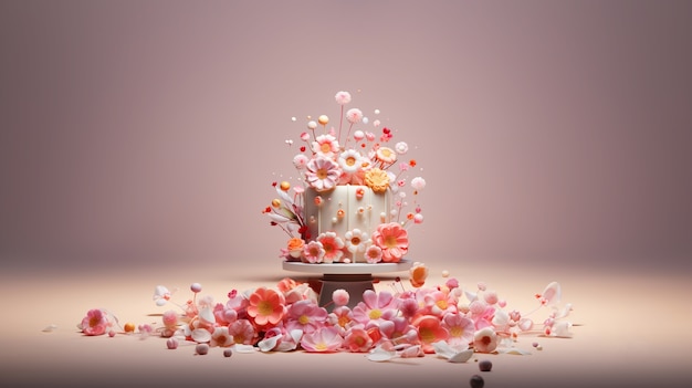 Photo gratuite un gâteau surchargé de fleurs